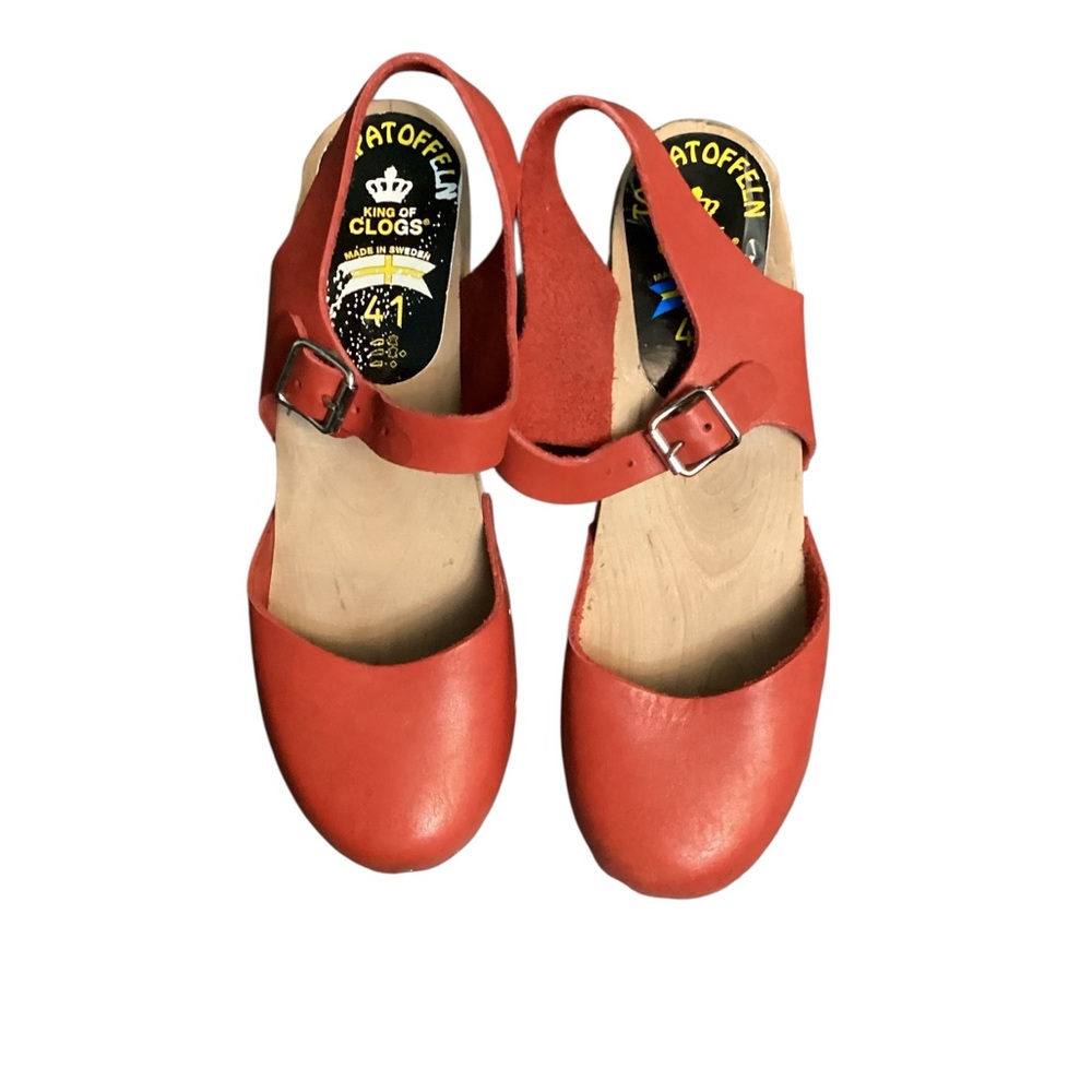 Torpatoffeln Swedish Leather Mary Jane Clog Wooden Heel-Size 41 - Picture 2 of 5